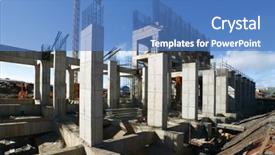  Presentation with foundation engineering - Slide deck having civil engineering concrete - industrial building foundation pillars floor background and a teal colored foreground