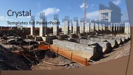  Presentation with foundation engineering - Slide set featuring civil engineering concrete - industrial building foundation pillars floor background and a light blue colored foreground