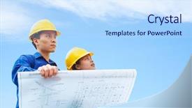  Presentation with civil contractor - PPT theme having civil engineering design - contractor holding blueprint with blue background and a sky blue colored foreground