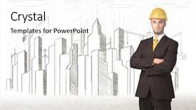  Presentation with engineering design - Beautiful presentation design featuring civil engineering design - engineer man with building city backdrop and a white colored foreground