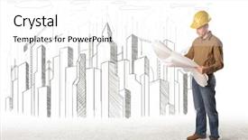  Presentation with building - Audience pleasing presentation theme consisting of civil engineering design - engineer man with building city backdrop and a white colored foreground