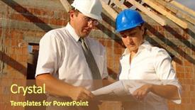  Presentation with house building plans - Audience pleasing PPT theme consisting of civil engineering design - female and male building engineers backdrop and a red colored foreground