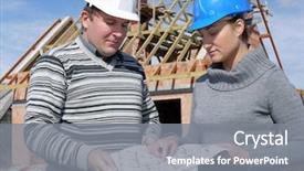  Presentation with house building plans - Presentation theme enhanced with civil engineering design - female and male building engineers background and a gray colored foreground