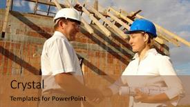 Presentation with house building - Amazing theme having civil engineering design - female investor and male building backdrop and a red colored foreground