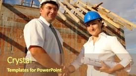  Presentation with house building - Beautiful PPT layouts featuring civil engineering design - female investor and male building backdrop and a red colored foreground