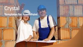  Presentation with house window - Beautiful presentation design featuring civil engineering design - female investor showing the site backdrop and a  colored foreground