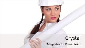  Presentation with architect - Cool new presentation theme with civil engineering design - gorgeous woman architect backdrop and a light gray colored foreground