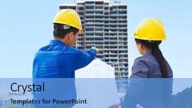  Presentation with project - Colorful theme enhanced with civil engineering design - two contractors man and woman backdrop and a light blue colored foreground