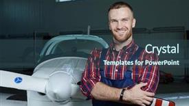  Presentation with aircraft mechanic tools - Cool new presentation theme with civil engineering hangar - handsome mechanic in uniform standing backdrop and a ocean colored foreground