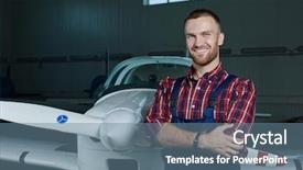  Presentation with civil engineering - Presentation theme having civil engineering hangar - smiling man in uniform working background and a seafoam green colored foreground
