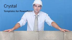  Presentation with wall - Cool new presentation with civil engineering materials - engineer standing by a wall backdrop and a light blue colored foreground
