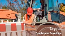  Presentation with civil engineering - Colorful theme enhanced with civil engineering road costruction - worker setting up earthworks construction backdrop and a red colored foreground