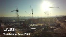  Presentation with high rise building cutaway - Slides featuring civil engineering steel - aerial high building under construction background and a tawny brown colored foreground