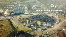  Presentation with high rise building cutaway - PPT theme enhanced with civil engineering steel - aerial high building under construction background and a gray colored foreground