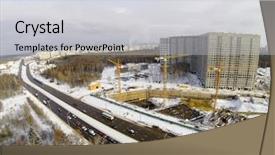  Presentation with steel construction - PPT layouts with civil engineering steel - construction site in the city background and a light gray colored foreground