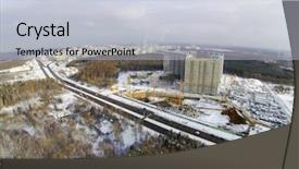  Presentation with city of chicago aerial view - Beautiful PPT layouts featuring civil engineering steel - construction site in the city backdrop and a lemonade colored foreground