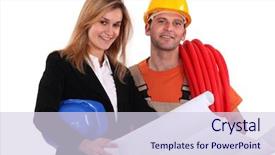  Presentation with civil engineering - Presentation theme having civil engineering white background - tradesman conferring with an engineer background and a lemonade colored foreground