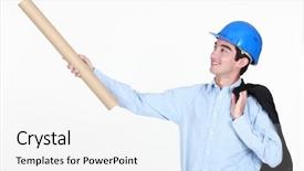  Presentation with electrocnics engineer - Cool new presentation theme with civil engineering white background - young engineer holding up backdrop and a  colored foreground