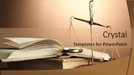  Presentation with books - Beautiful presentation theme featuring gold scales of justice backdrop and a coral colored foreground