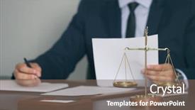  Presentation with justice - PPT layouts having law agreement - scales of justice and businessman background and a violet colored foreground