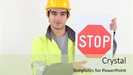  Presentation with road stop sign - Slide deck having civil obligation - worker with stop sign background and a soft green colored foreground