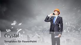  Presentation with civil engineer - Beautiful slide deck featuring civil project report - young man engineer in helmet backdrop and a light gray colored foreground