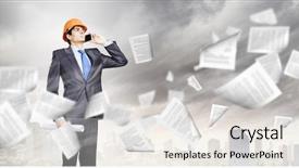  Presentation with mechanical engineering engineer tools - Cool new presentation design with civil project report - young man engineer in helmet backdrop and a white colored foreground