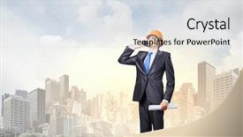  Presentation with young - Cool new presentation design with civil project report - young man engineer in helmet backdrop and a sky blue colored foreground