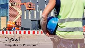  Presentation with safety construction worker in construction - Cool new presentation theme with civil protection - builder worker on construction site backdrop and a coral colored foreground