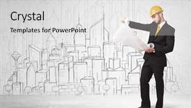  Presentation with cityscape - Audience pleasing theme consisting of civil protection - construction worker with cityscape background backdrop and a light gray colored foreground