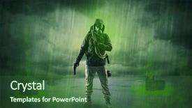  Presentation with abandoned - PPT theme enhanced with civil protection - masked unrecognizable guard background and a ocean colored foreground