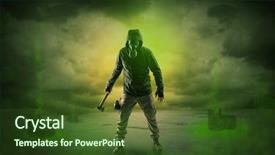  Presentation with explosion dinamit - Slides consisting of civil protection - masked unrecognizable guard background and a tawny brown colored foreground