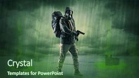  Presentation with abandoned - Audience pleasing theme consisting of civil protection - masked unrecognizable guard backdrop and a ocean colored foreground