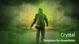  Presentation with abandoned - Theme enhanced with civil protection - masked unrecognizable guard background and a tawny brown colored foreground