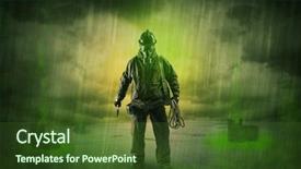  Presentation with abandoned - Slides having civil protection - masked unrecognizable guard background and a tawny brown colored foreground