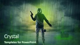  Presentation with space - Beautiful presentation featuring civil protection - masked unrecognizable guard backdrop and a ocean colored foreground