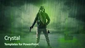  Presentation with abandoned - PPT theme enhanced with civil protection - masked unrecognizable guard background and a ocean colored foreground