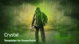  Presentation with abandoned - PPT theme enhanced with civil protection - masked unrecognizable guard background and a tawny brown colored foreground