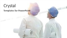  Presentation with builder - PPT theme featuring civil protection - rear view architect and builder background and a white colored foreground