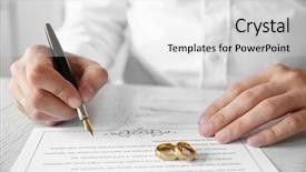  Presentation with marriage renewal - Presentation having civil register - man signing marriage contract closeup background and a white colored foreground