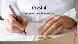  Presentation with marriage - Presentation having civil register - man signing marriage contract closeup background and a sky blue colored foreground