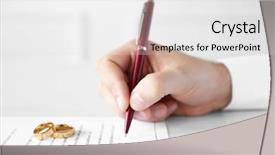  Presentation with marriage - Cool new presentation theme with civil register - man signing marriage contract closeup backdrop and a light gray colored foreground