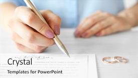  Presentation with marriage - PPT layouts enhanced with civil register - woman signing marriage contract closeup background and a white colored foreground
