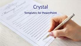  Presentation with contract - Slides enhanced with civil register - woman signing marriage contract closeup background and a sky blue colored foreground