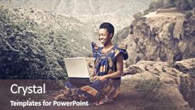  Presentation with african cloth - Colorful slide deck enhanced with civil technology - smiling african woman in traditional backdrop and a gray colored foreground