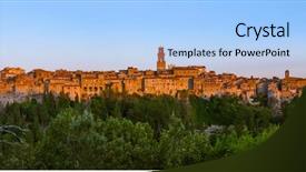  Presentation with medieval - Beautiful PPT theme featuring etruscan - pitigliano medieval town in tuscany backdrop and a light blue colored foreground