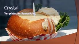  Presentation with clam - Cool new slide deck with clam chowder in a sourdough bread bowl on a wooden fishing dock backdrop and a tawny brown colored foreground