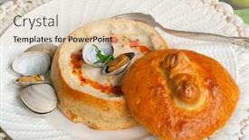  Presentation with clam - Slide deck having clam chowder soup in a sour dough bread bowl background and a lemonade colored foreground