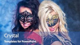  Presentation with masks for a masquerade party - Slide deck with clandestyne - portrait happy young girls background and a  colored foreground