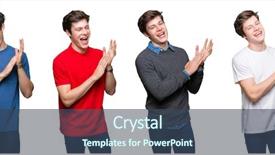 Presentation with collage - Beautiful PPT layouts featuring clap - collage of young man backdrop and a ocean colored foreground